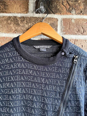 Armani Exchange monogram Sweater Monogram Zip Jacket in Black Sz Small